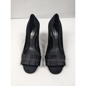 Antonio Melani Peeptoe Heels Black 9 M 9M Suede Satin Ruffle Accent